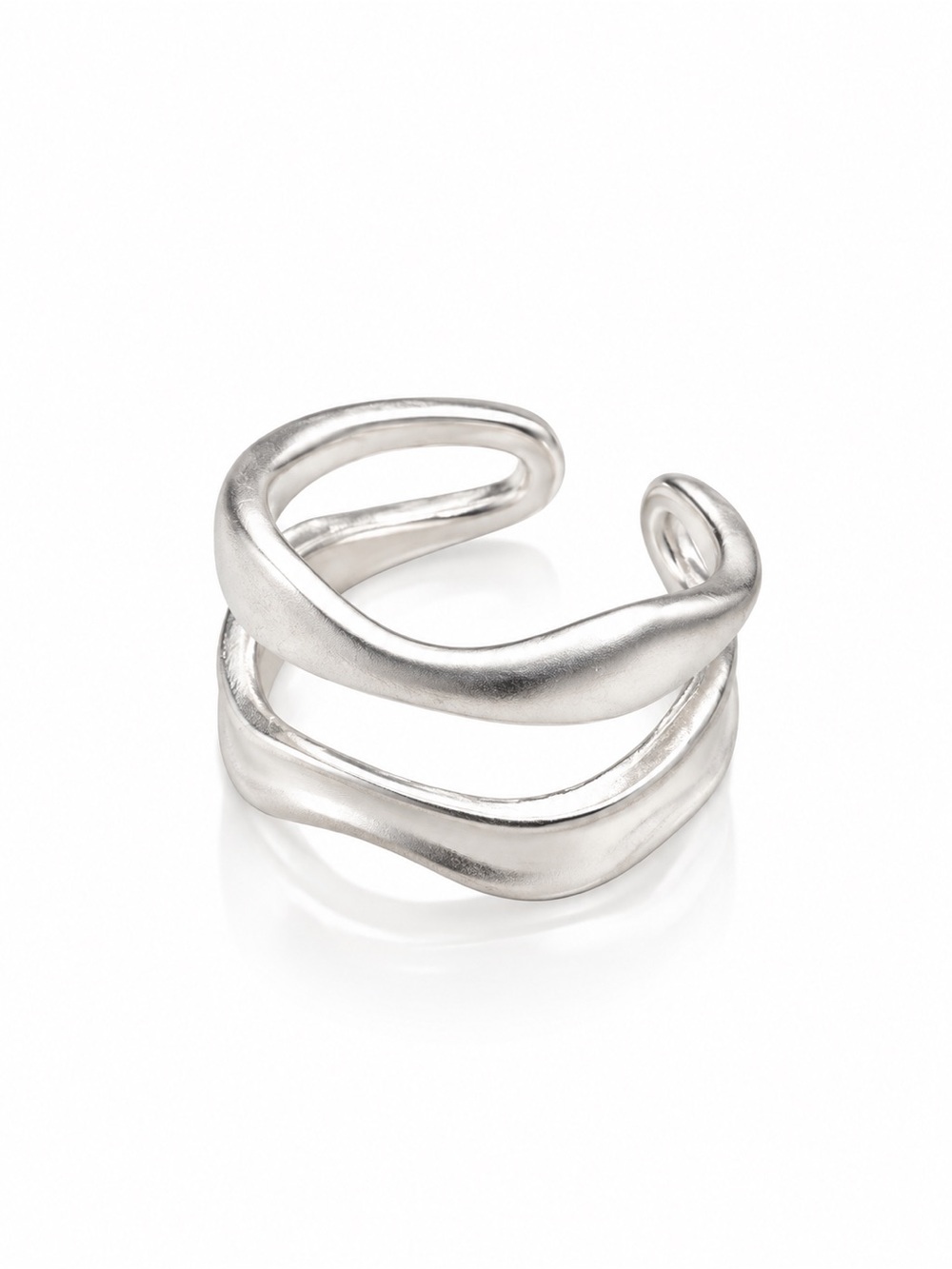 Minimalist S925 Silver Double Wave Open Adjustable Statement Ring RS91-1